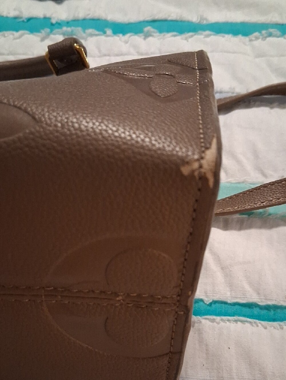 Taupe Embossed Monogram Purse with Gold Hardware . Sold As Is. DO NOT BUNDLE. - Picture 6 of 15